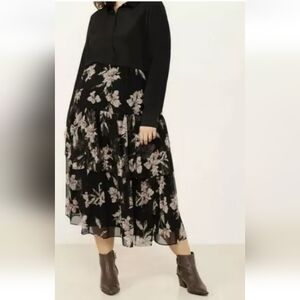 Ralph Lauren Black Floral Tiered Maxi Skirt